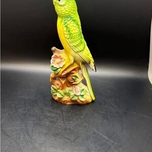Green & Yellow Ceramic Parrot Figurine - Decorative Bird Accent